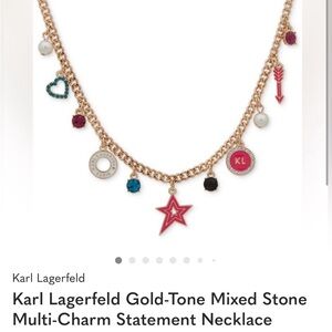 Karl Lagerfeld Gold-Tone Mixed Stone Multi-Charm Statement Necklace